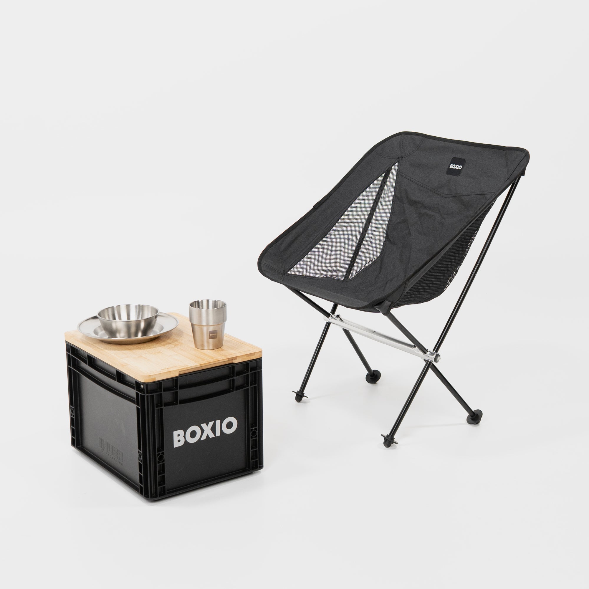 BOXIO CHAIR zusammengefaltet mit Tragetasche