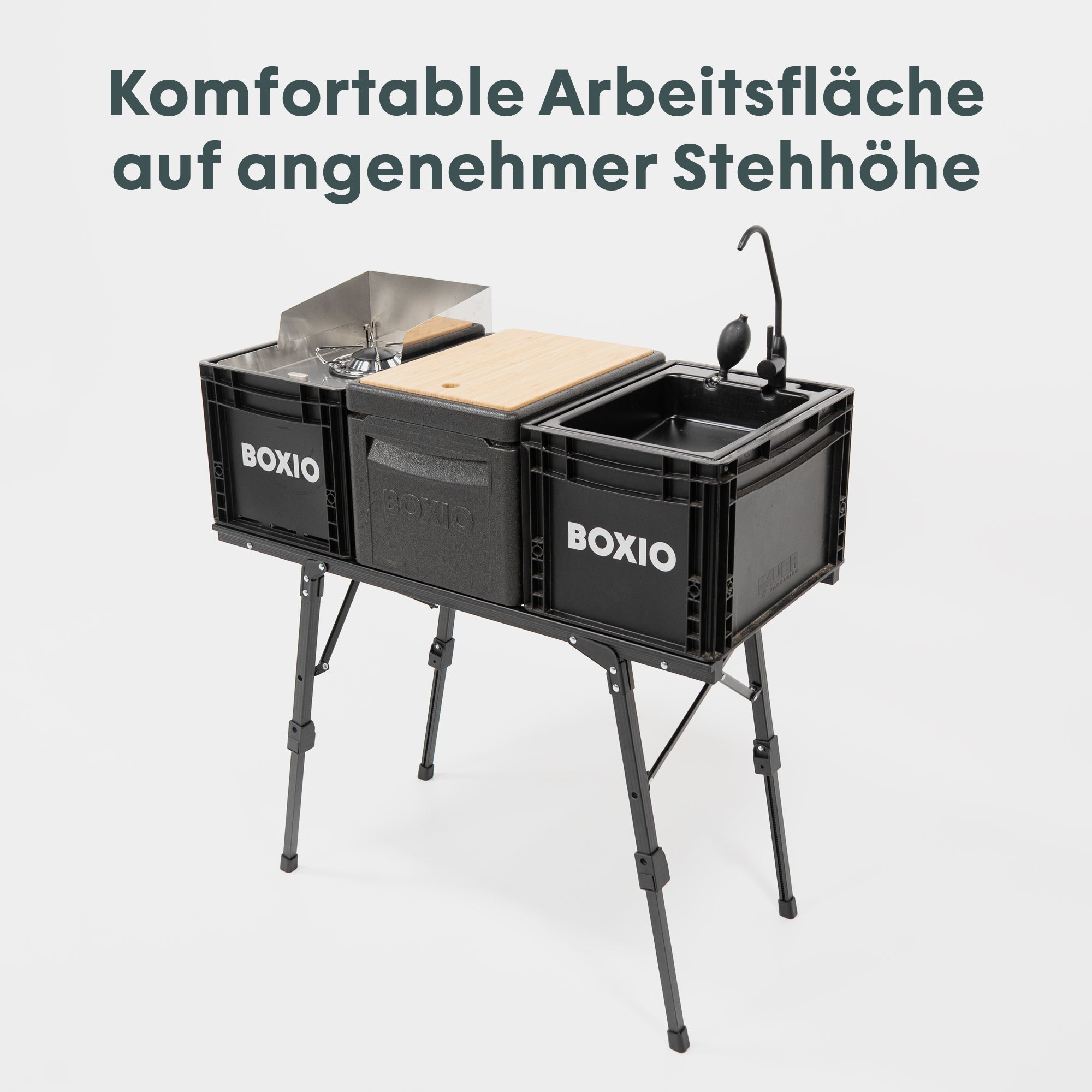 BOXIO TABLE Campingtisch mit Euroboxen
