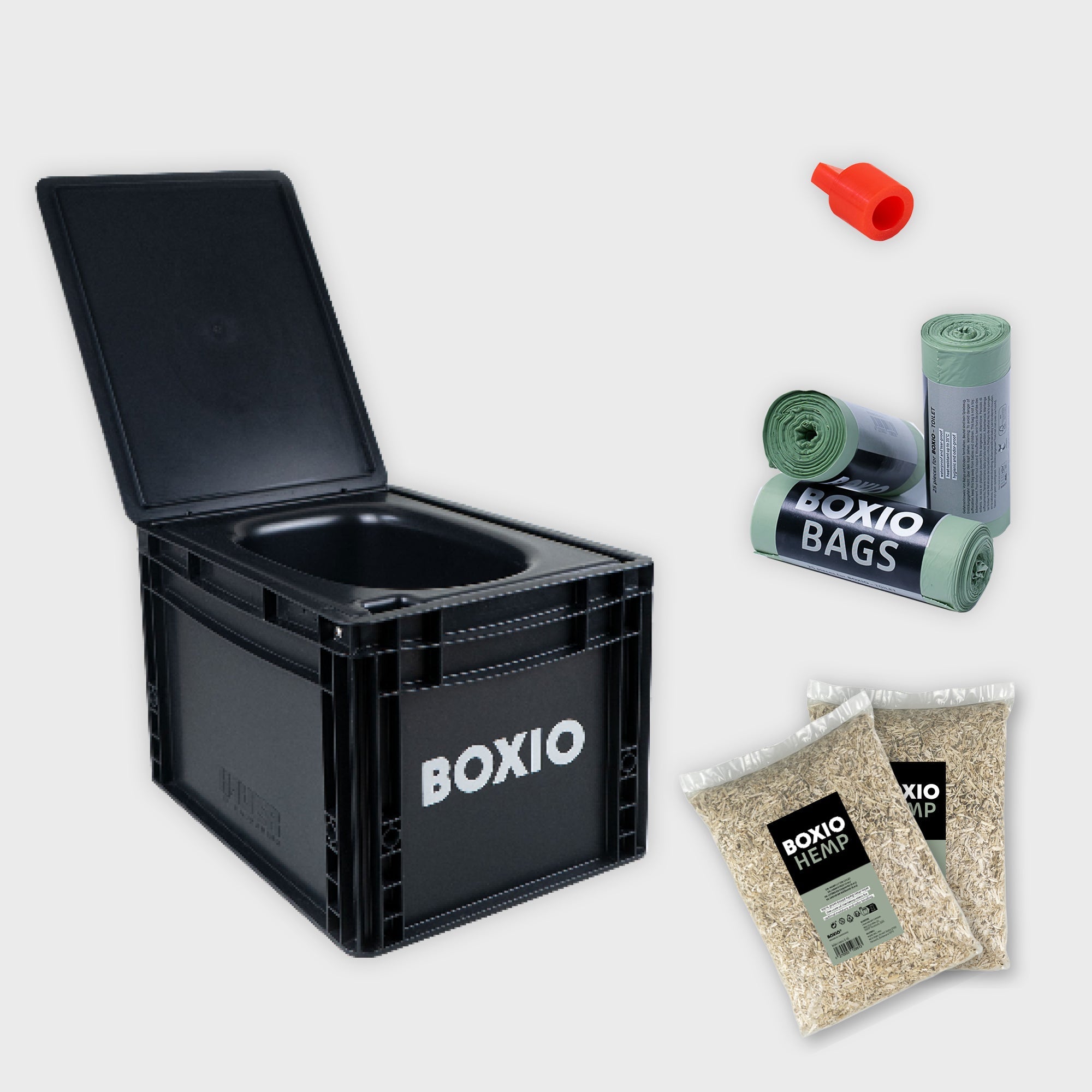 BOXIO TOILET PLUS Trenntoilette Starterset mit Hanfstreu und Bio-Bags